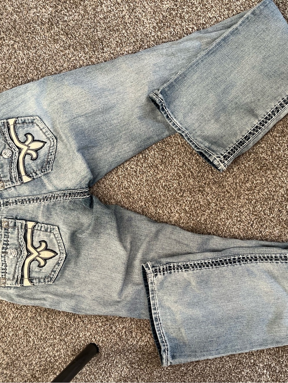 Rock Revival Light Blue Bootcut Jeans with Embroidered Pockets